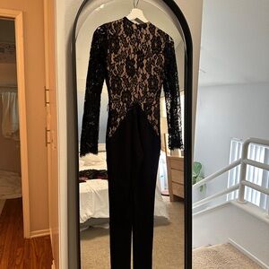 Michel Castello x revolve jumpsuit Julian Black Beige Lace Sleeve Nylon